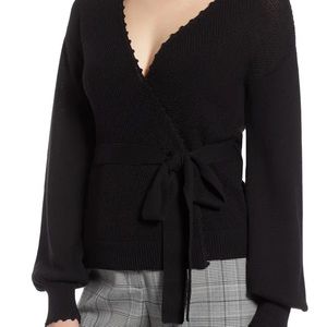 Halogen crochet edge wrap style sweater black larg